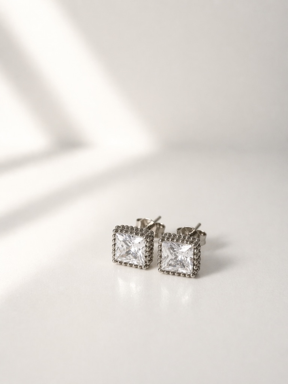 Classic Square Halo Cubic Zirconia Stud Earrings - Silver Tone